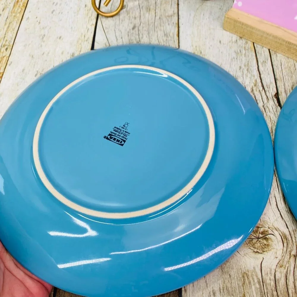 Ikea of Sweden 12011 FARGRIK TURQUOISE Solid Round Stoneware Dinner Plates Set 2